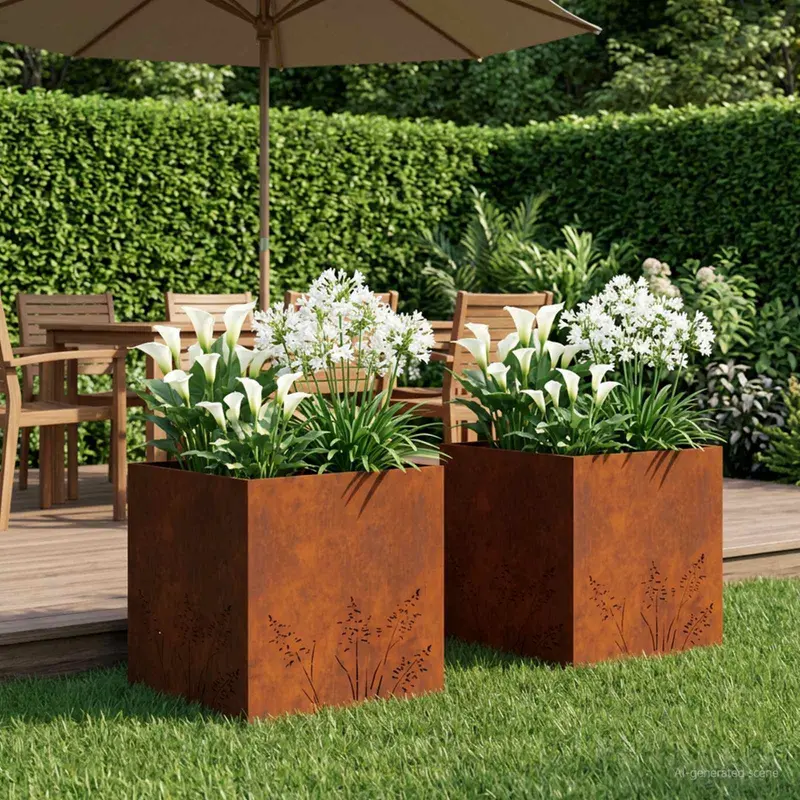 Vidaxl plantenbak 2 st roestkleurig 50 x 50 x 49 cm weervast staal