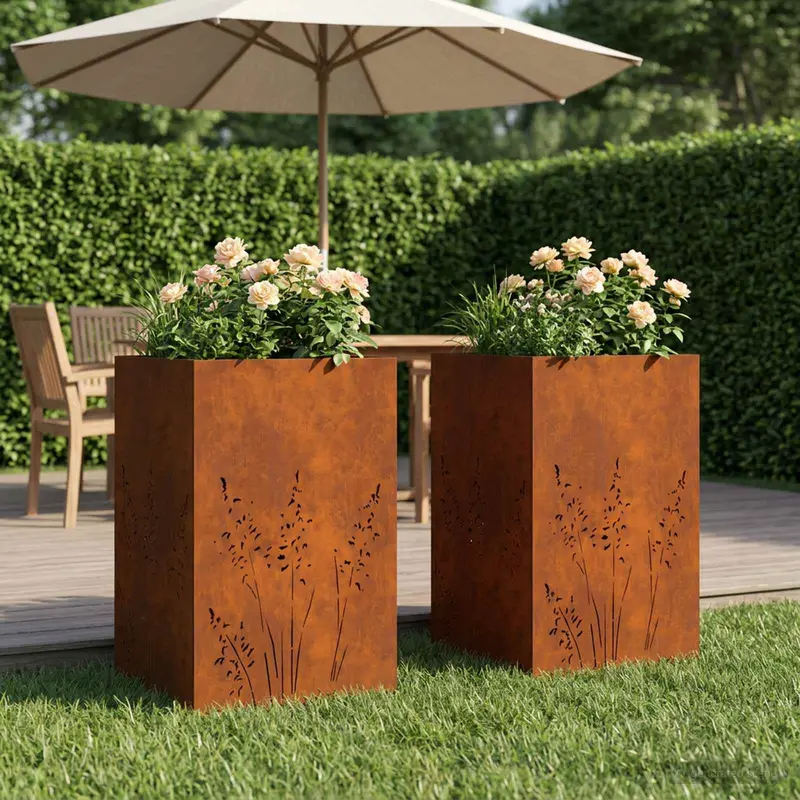 Vidaxl plantenbak 2 st roestkleurig 50 x 50 x 75 cm weervast staal