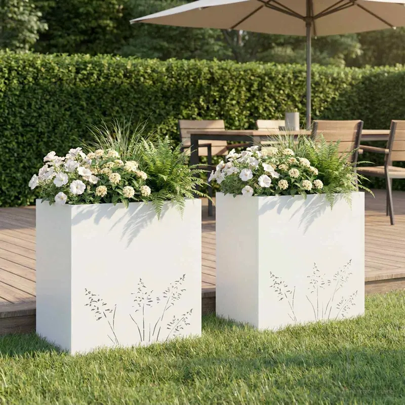Vidaxl plantenbak 2 st wit 50 x 30 x 49 cm koudgewalst staal
