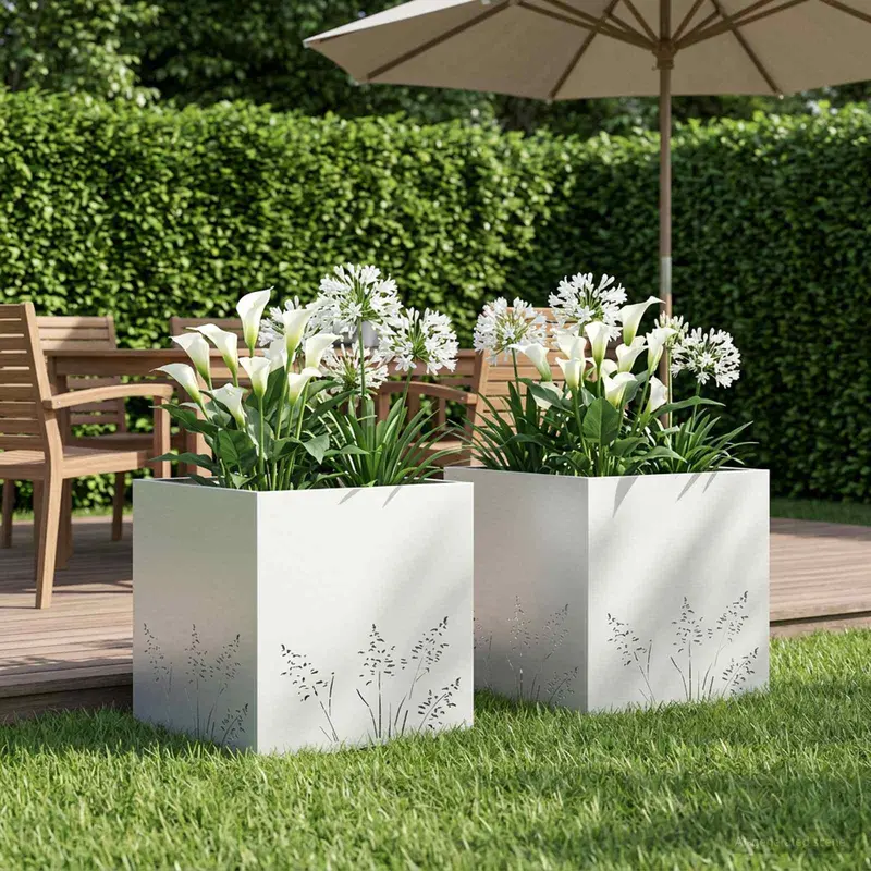 Vidaxl plantenbak 2 st wit 50 x 50 x 49 cm koudgewalst staal