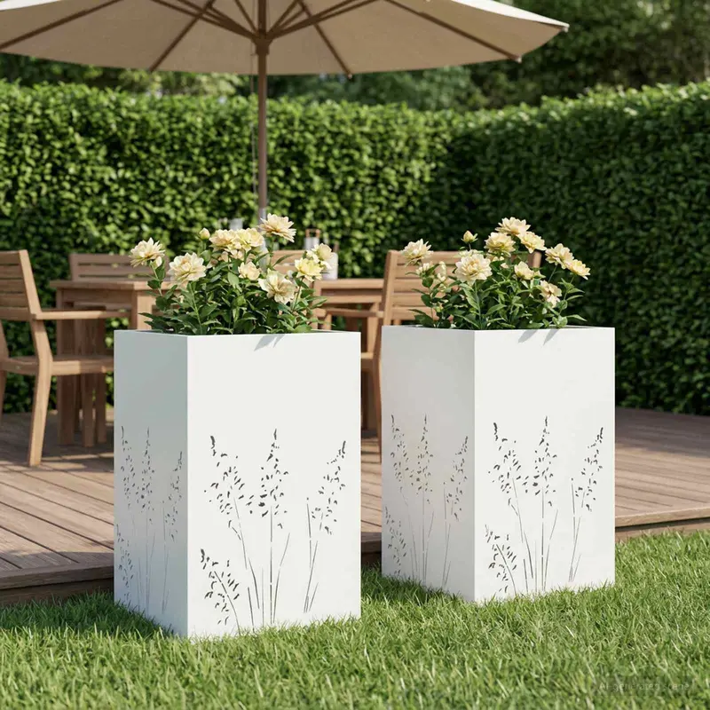Vidaxl plantenbak 2 st wit 50 x 50 x 75 cm koudgewalst staal