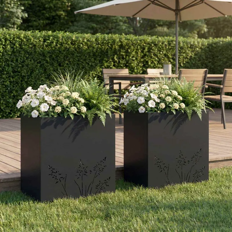 Vidaxl plantenbak 2 st zwart 50 x 30 x 49 cm koudgewalst staal