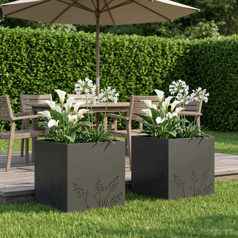Vidaxl plantenbak 2 st zwart 50 x 50 x 49 cm koudgewalst staal