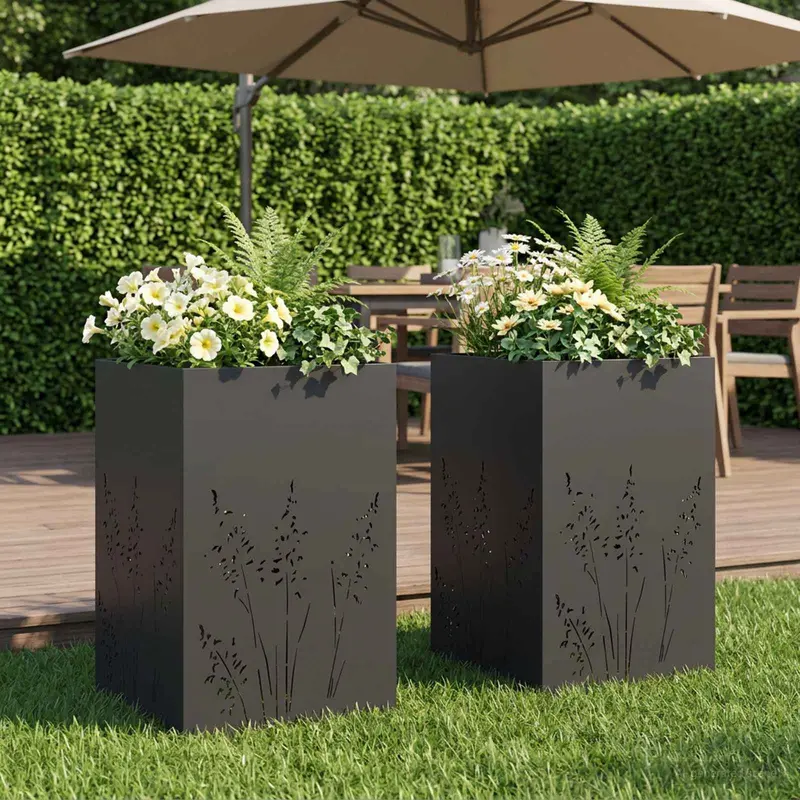 Vidaxl plantenbak 2 st zwart 50 x 50 x 75 cm koudgewalst staal