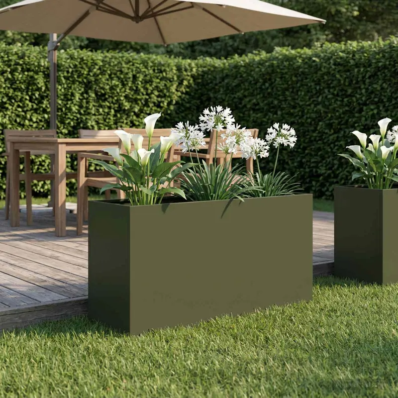 Vidaxl plantenbak olijfgroen 100 x 30 x 50 cm koudgewalst staal