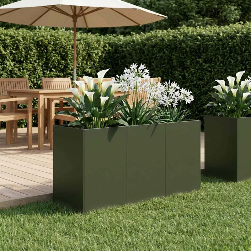 Vidaxl plantenbak olijfgroen 120 x 40 x 60 cm koudgewalst staal