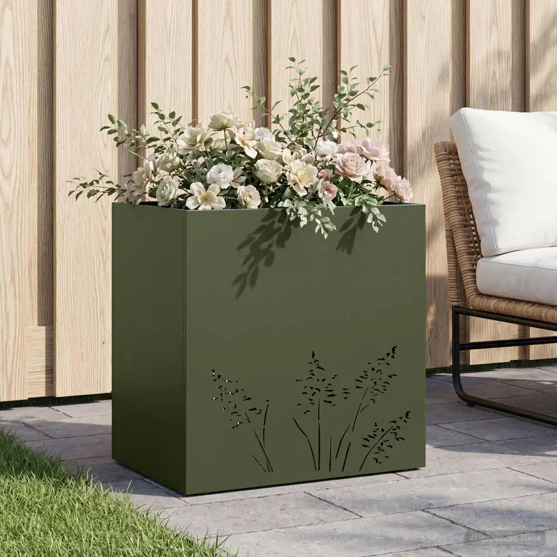Vidaxl plantenbak olijfgroen 50 x 30 x 49 cm koudgewalst staal