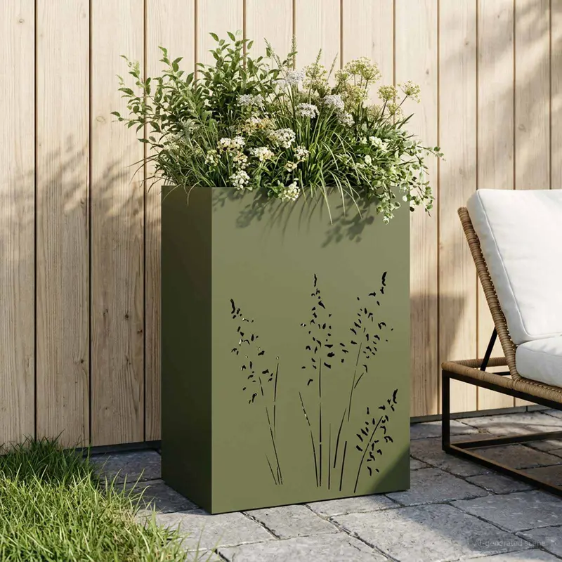 Vidaxl plantenbak olijfgroen 50 x 30 x 75 cm koudgewalst staal