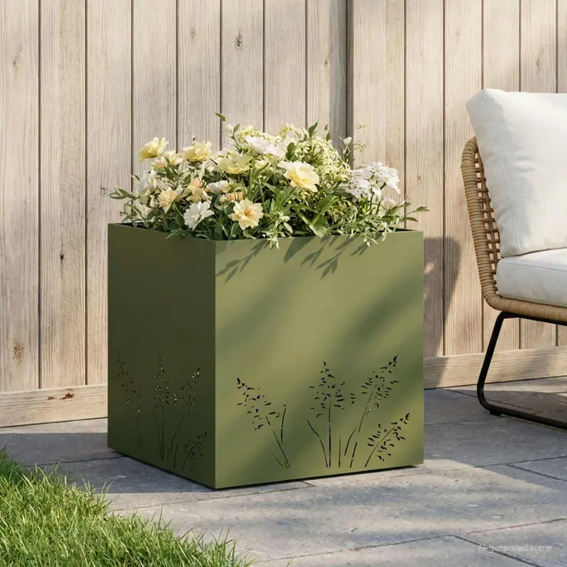 Vidaxl plantenbak olijfgroen 50 x 50 x 49 cm koudgewalst staal