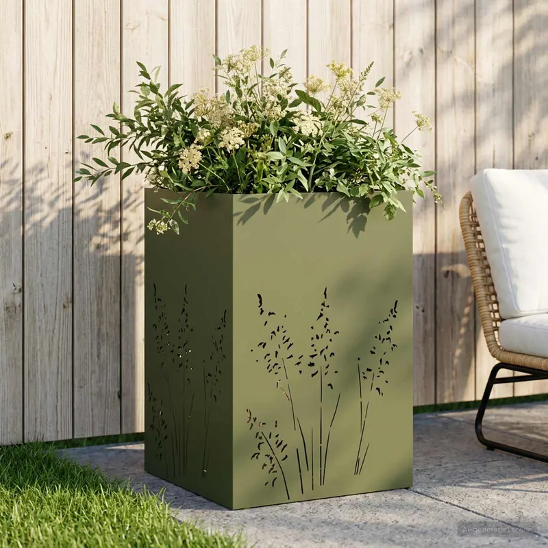 Vidaxl plantenbak olijfgroen 50 x 50 x 75 cm koudgewalst staal