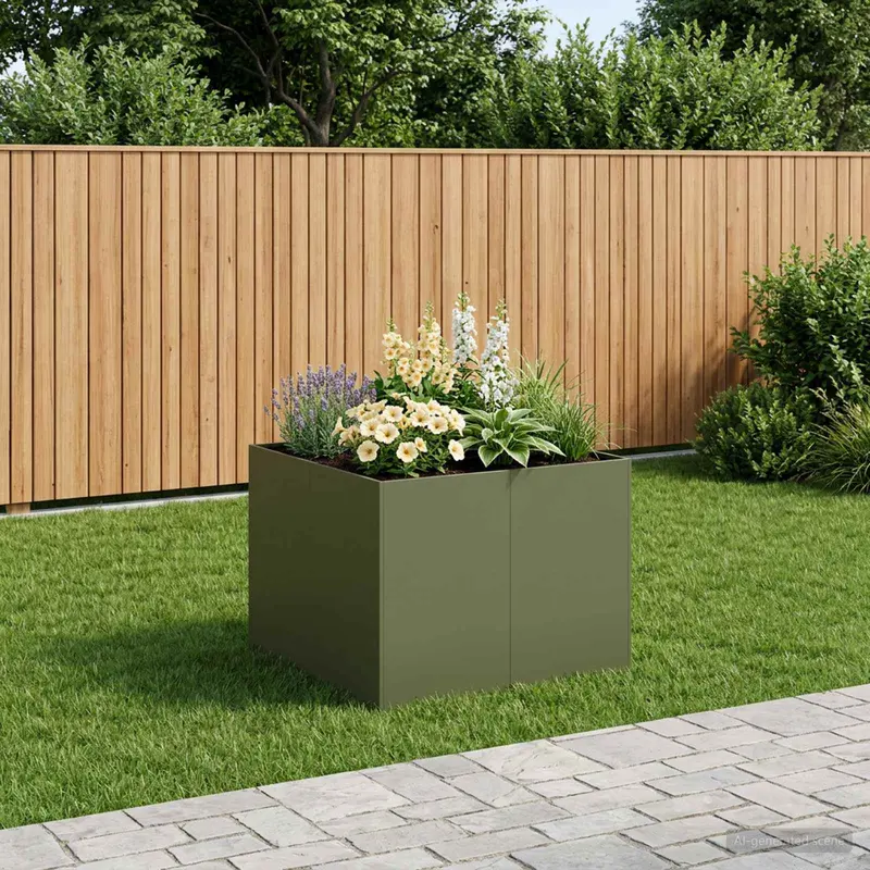 Vidaxl plantenbak olijfgroen 80 x 80 x 60 cm koudgewalst staal