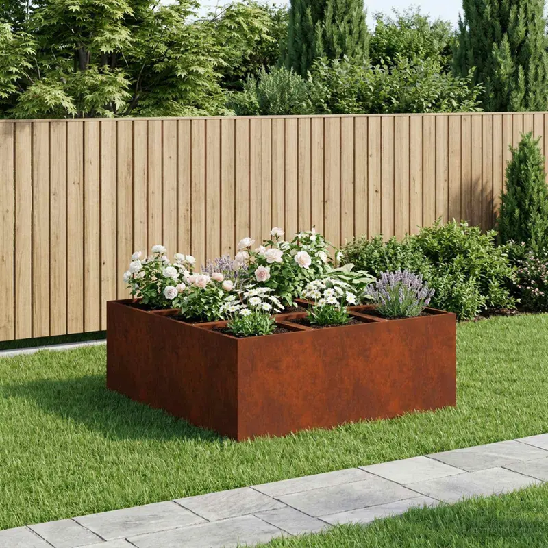 Vidaxl plantenbak roestkleurig 100 x 100 x 20 cm weervast staal