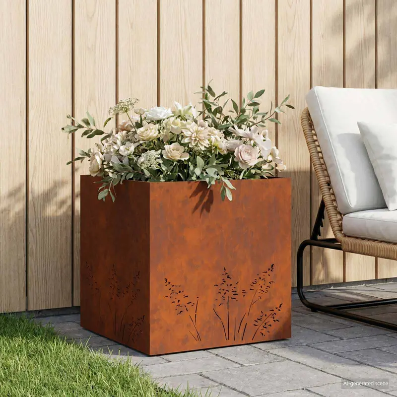 Vidaxl plantenbak roestkleurig 50 x 50 x 49 cm weervast staal