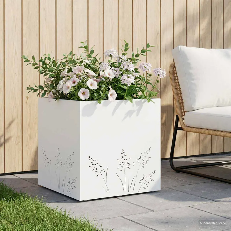Vidaxl plantenbak wit 50 x 50 x 49 cm koudgewalst staal