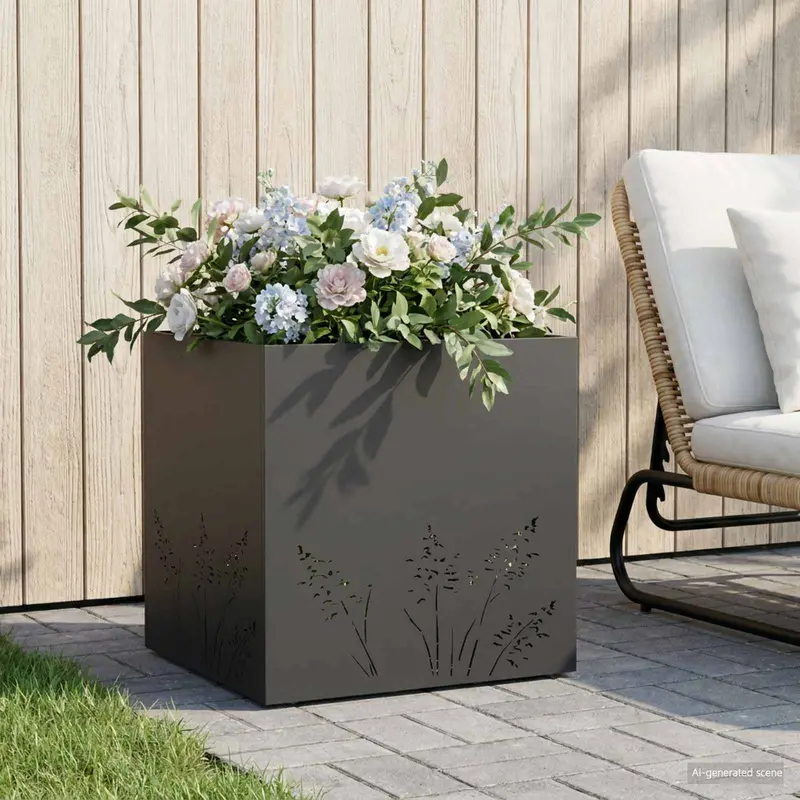 Vidaxl plantenbak zwart 50 x 50 x 49 cm koudgewalst staal