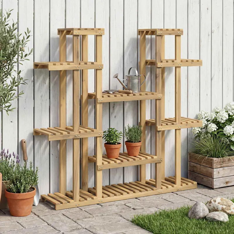 Vidaxl plantenstandaard wit 123 x 25 x 114,5 cm massief acaciahout