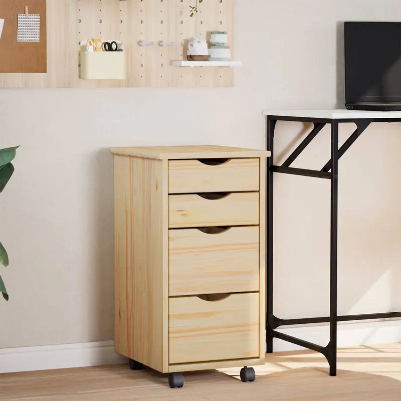 Vidaxl rolkast met bureau moss 34 x 39 x 65,5 cm massief grenenhout