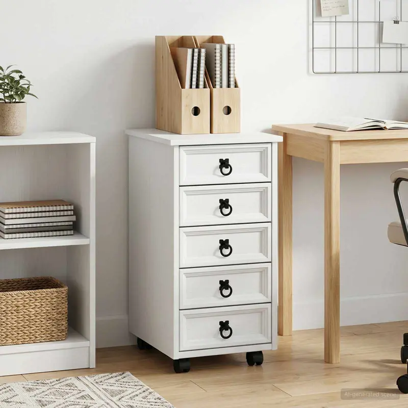 Vidaxl rolkast met lades corona massief grenenhout en engineered wood