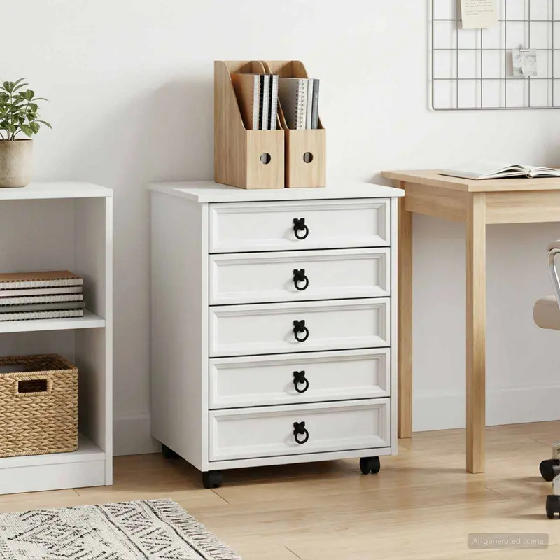 Vidaxl rolkast met lades corona massief grenenhout en engineered wood