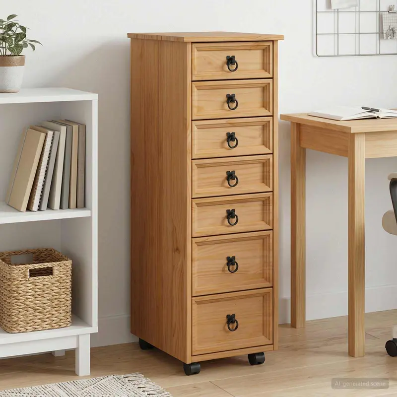 Vidaxl rolkast met lades corona massief grenenhout en engineered wood