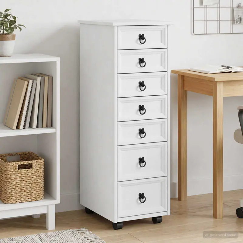 Vidaxl rolkast met lades corona massief grenenhout en engineered wood