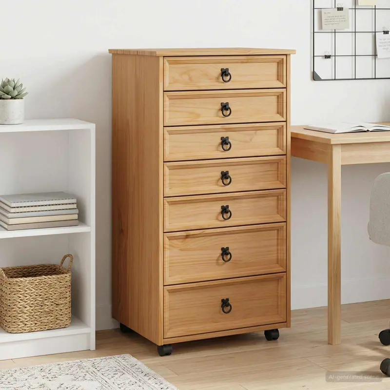 Vidaxl rolkast met lades corona massief grenenhout en engineered wood