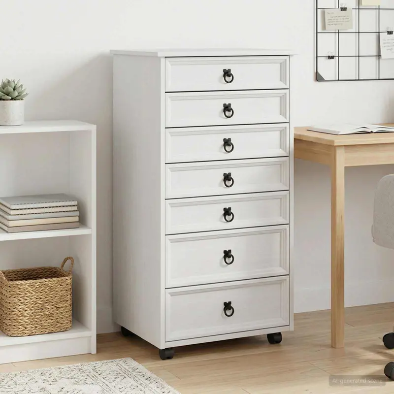 Vidaxl rolkast met lades corona massief grenenhout en engineered wood