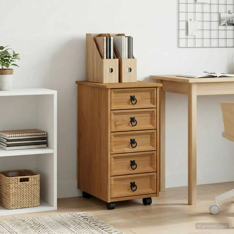 Vidaxl rolkast met lades corona massief grenenhout en engineered wood