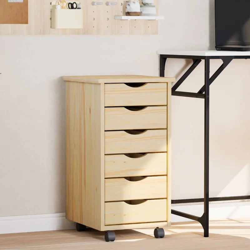 Vidaxl rolling cabinet met laden moss 34 x 39 x 65,5 cm heldere vernis