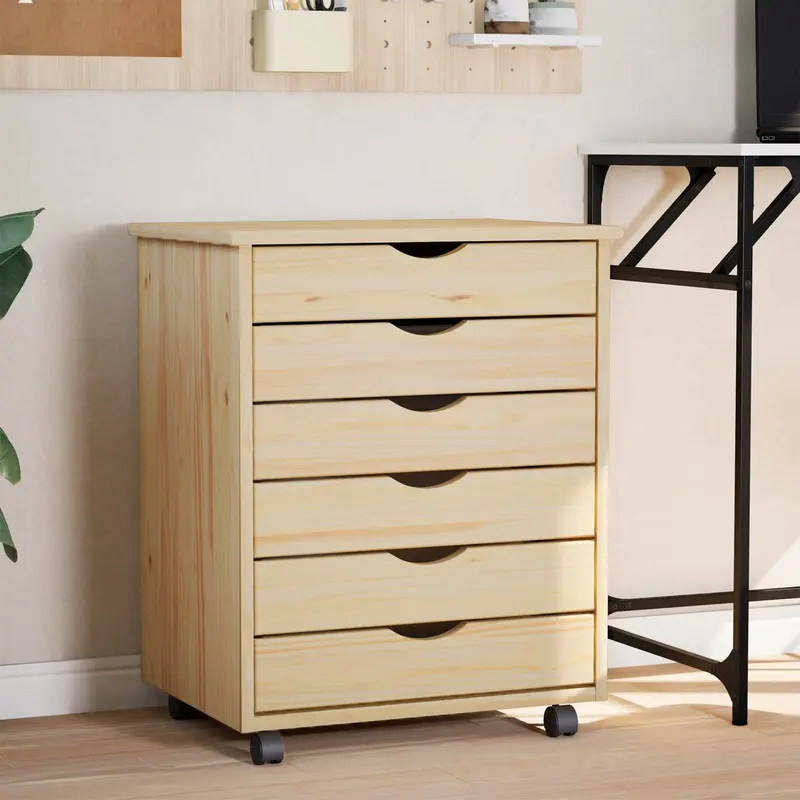 Vidaxl rolling cabinet met laden moss 53 x 39 x 65,5 cm heldere vernis