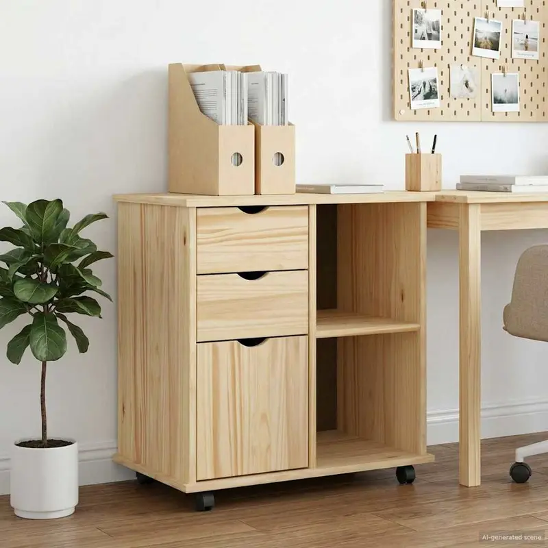 Vidaxl rolling kast 63,5 x 39 x 65,5 cm massief vurenhout bruin
