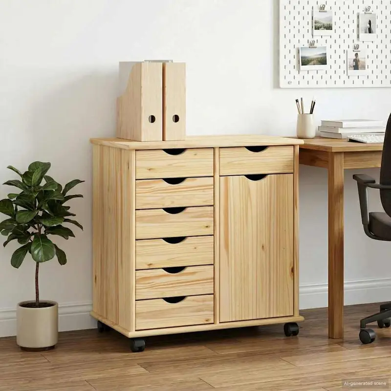 Vidaxl rolling kast 63,5 x 39 x 65,5 cm massief vurenhout bruin