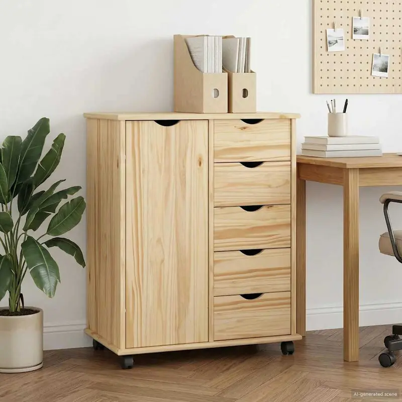 Vidaxl rolling kast 63,5 x 39 x 79 cm massief vurenhout bruin