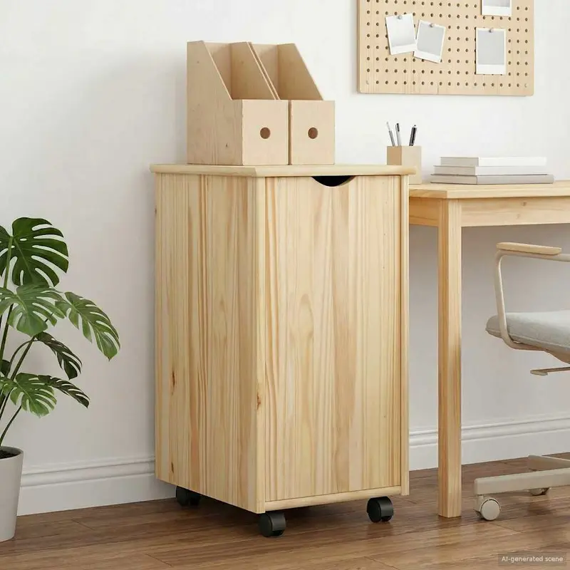 Vidaxl rolling kast met wiel bruin 34 x 39 x 65,5 cm massief vurenhout