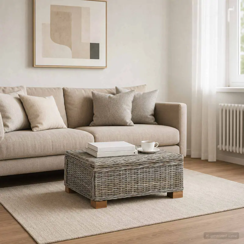 Vidaxl salontafel gendt natuurlijk rattan kubu grijs 67 x 60 x 30 cm