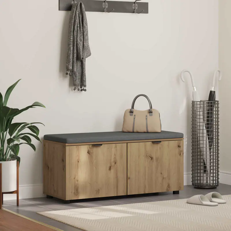 Vidaxl schoenbank met kussen artisanaal eiken 100 x 38 x 46 cm