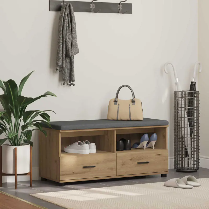 Vidaxl schoenbank met kussen artisanaal eiken 100 x 38 x 46 cm