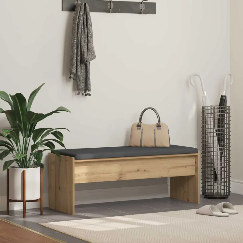 Vidaxl schoenbank met kussen artisanaal eiken 103 x 38 x 40 cm