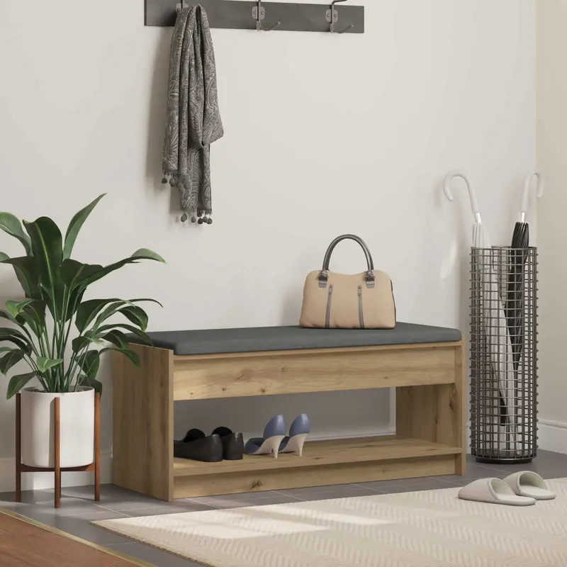 Vidaxl schoenbank met kussen artisanaal eiken 103 x 38 x 45 cm