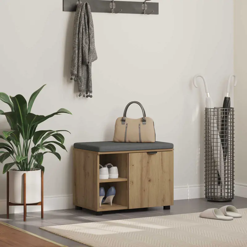 Vidaxl schoenbank met kussen artisanaal eiken 60 x 38 x 46 cm