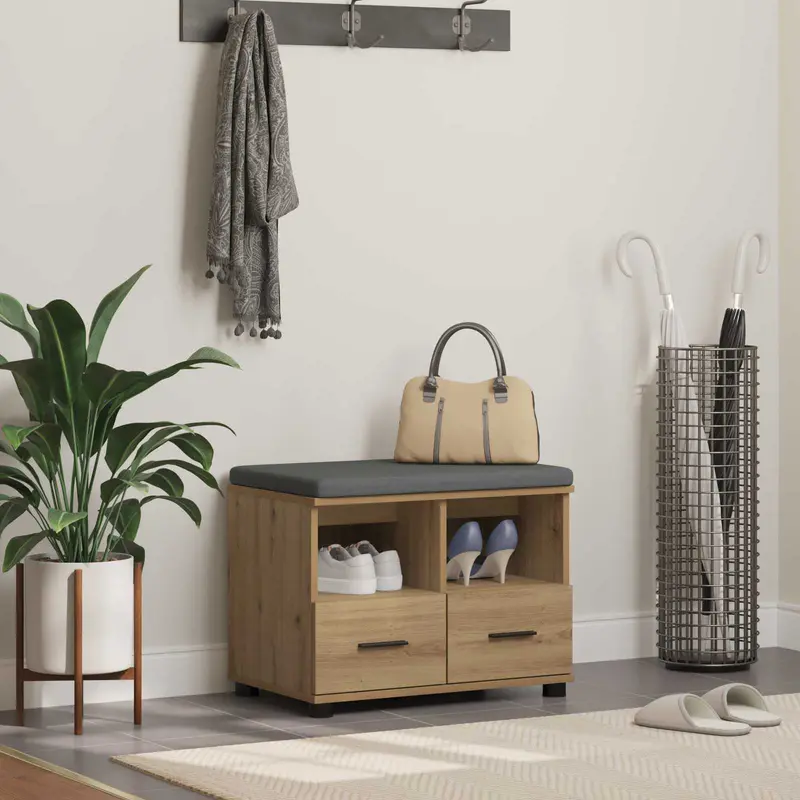 Vidaxl schoenbank met kussen artisanaal eiken 60 x 38 x 46 cm
