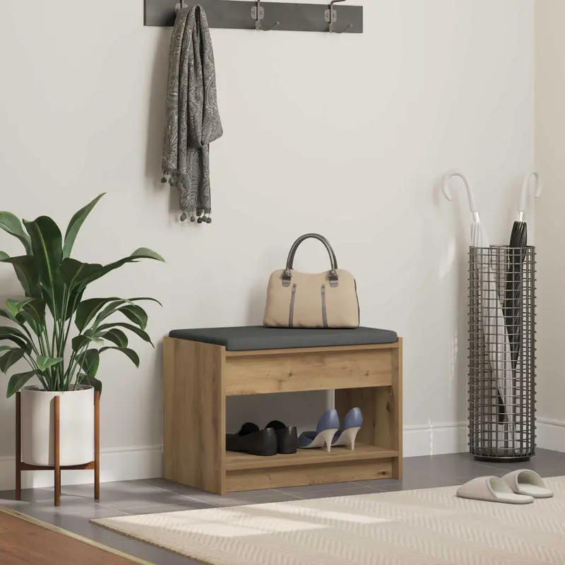 Vidaxl schoenbank met kussen artisanaal eiken 63 x 38 x 45 cm