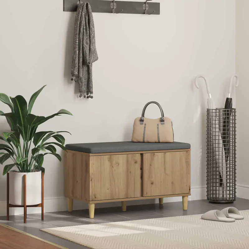 Vidaxl schoenbank met kussen artisanaal eiken 80 x 38 x 46 cm
