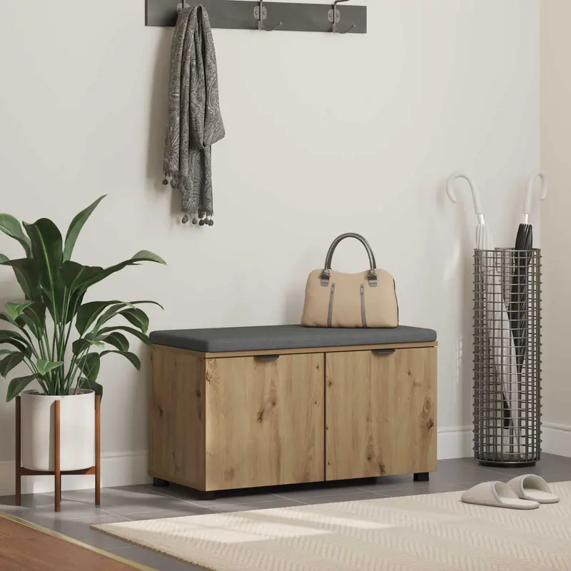 Vidaxl schoenbank met kussen artisanaal eiken 80 x 38 x 46 cm