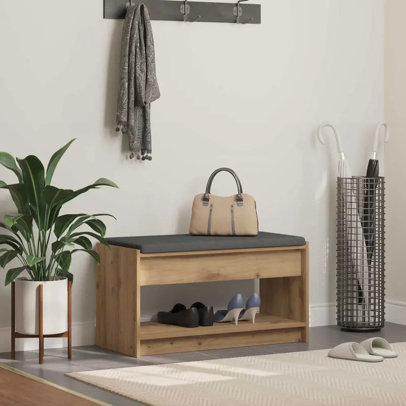 Vidaxl schoenbank met kussen artisanaal eiken 83 x 38 x 45 cm