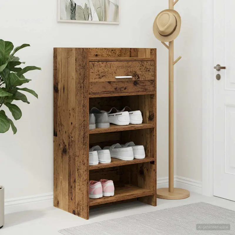 Vidaxl schoenenkast met lade oud hout 48 x 36 x 92 cm bewerkt hout