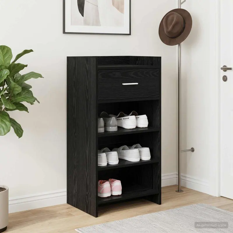 Vidaxl schoenenkast met lade zwart eiken 48 x 36 x 92 cm bewerkt hout