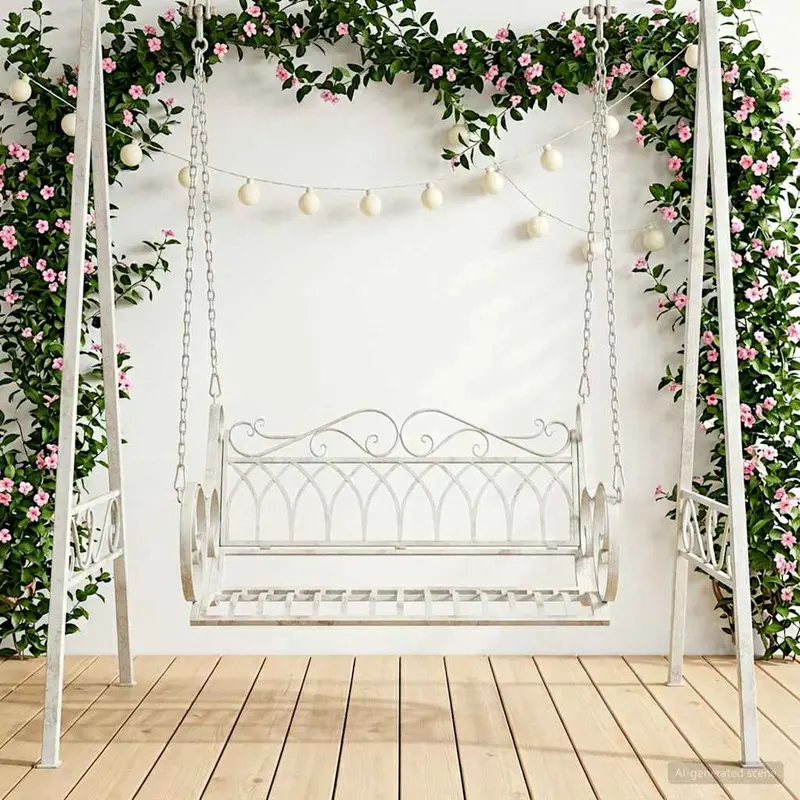 Vidaxl schommelbank staal 109 x 75 x 59 cm antiek wit