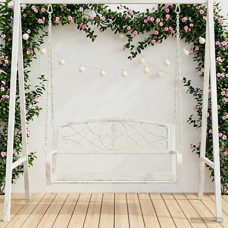 Vidaxl schommelbank staal 110,5 x 59 x 55 cm antiek wit