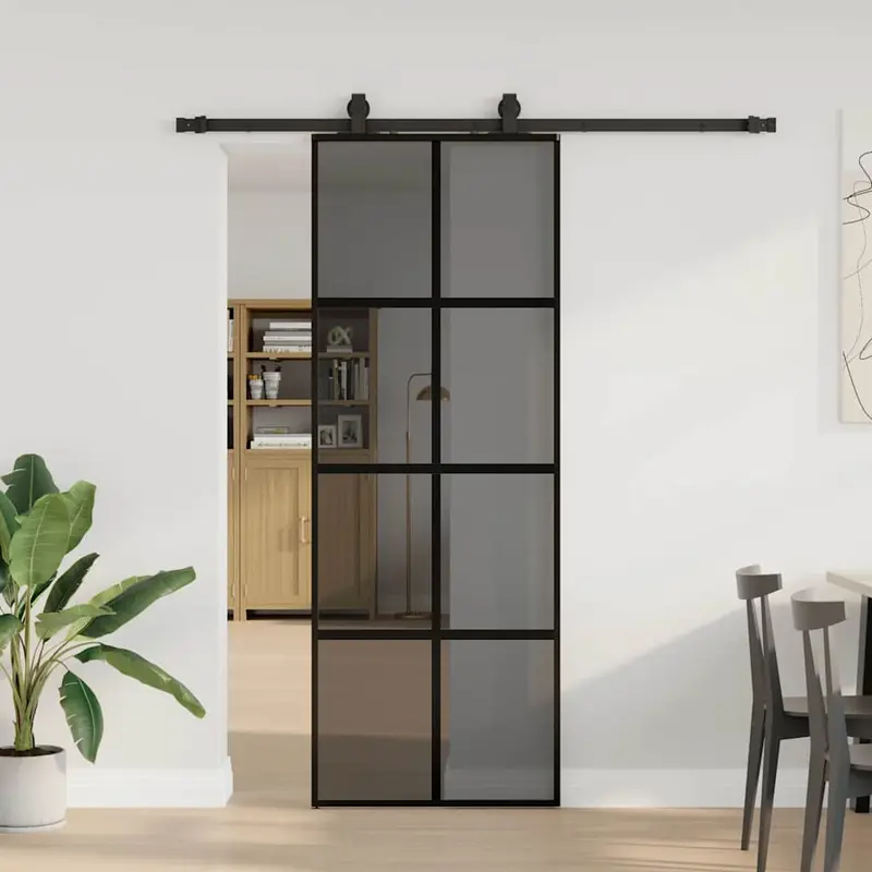 Vidaxl schuifdeur met beslagset 76x205 cm gehard glas zwart